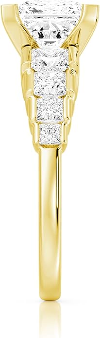 MSBLUE Moissanite Engagement Ring, Staircase Princess Cut, 14K Gold Vermeil, Wedding Promise Ring, Valentines Day Gifts for Her