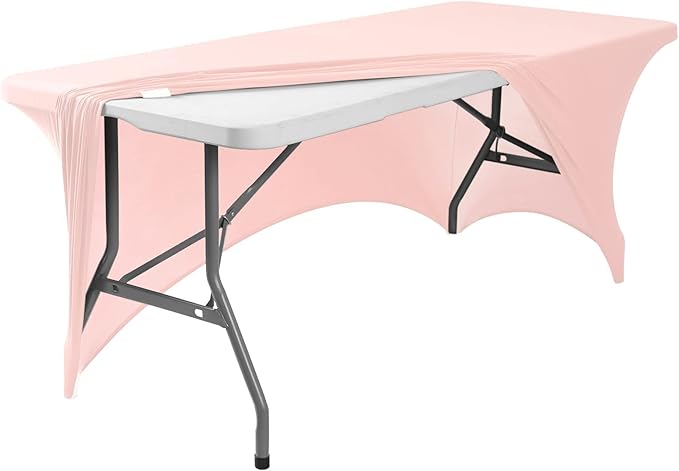 FORLIFE 4Pack Spandex Table Covers，Fitted Tablecloth for Rectangular Tables, Stretch Patio Table Covers, Universal Spandex Table Cover for Wedding, Banquet, Party (6ft, BlushPink)