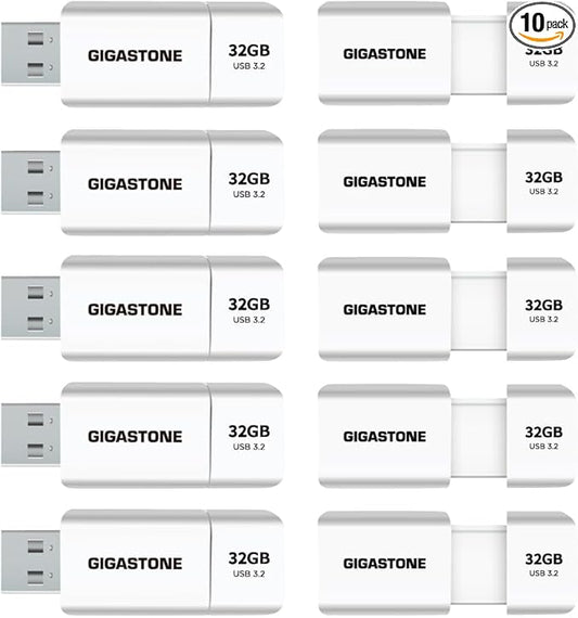 GIGASTONE 32GB Flash Drive (10 Pack) Z60 USB 3.2 Gen 1, 100MB/s Ultra Fast, Retractable Capless Slider Design, Data Storage, Backup for PC/Mac/TV/Car Audio, USB 2.0/3.0/3.1 Compatible