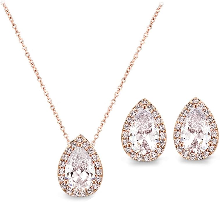UDYLGOON Imitation Cubic Zironia Diamond Teardrop Earrings Necklace Bracelet Jewelry Set For Bride Bridesmaids Bridal Wedding Party Prom Jewelry Gift