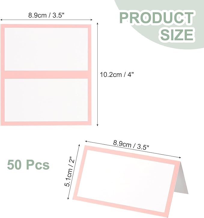PATIKIL 50Pcs Table Place Cards, 3.5 x 2 Inches Blank Name Place Cards for Table Setting Wedding Reception Buffet, Light Pink