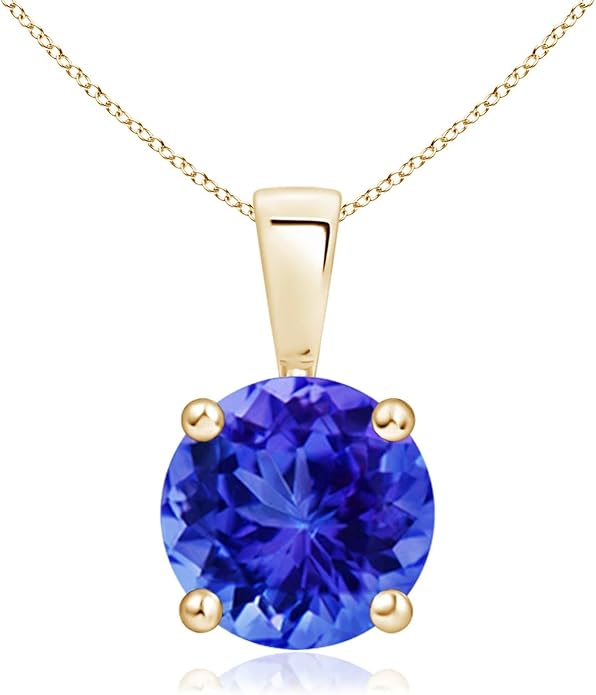 Angara Natural Tanzanite Solitaire Pendant for Women | Round Tanzanite Solitaire Pendant Necklace in 14K Solid Gold/Silver/Platinum With 18" Chain | December Birthday, Gemstone Jewelry Gift