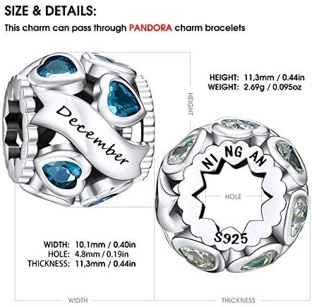 NINGAN Birthstone Charms 925 Sterling Silver Love Heart Openwork Bead for Charm Bracelets and Necklaces with 5A Cubic Zirconia, Birthday Mothers Day Jewelry Gifts Women