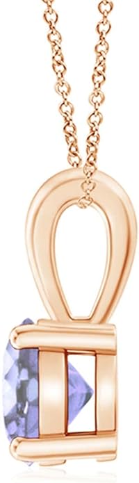Angara Natural Tanzanite Solitaire Pendant for Women | Round Tanzanite Solitaire Pendant Necklace in 14K Solid Gold/Silver/Platinum With 18" Chain | December Birthday, Gemstone Jewelry Gift