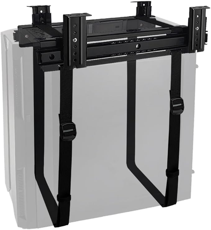 Under Desk Slide Out PC Mount with Anti-Scratch Sponge, Adjustable CPU Holder Bracket for Computer Tower (Black (Slide Access))