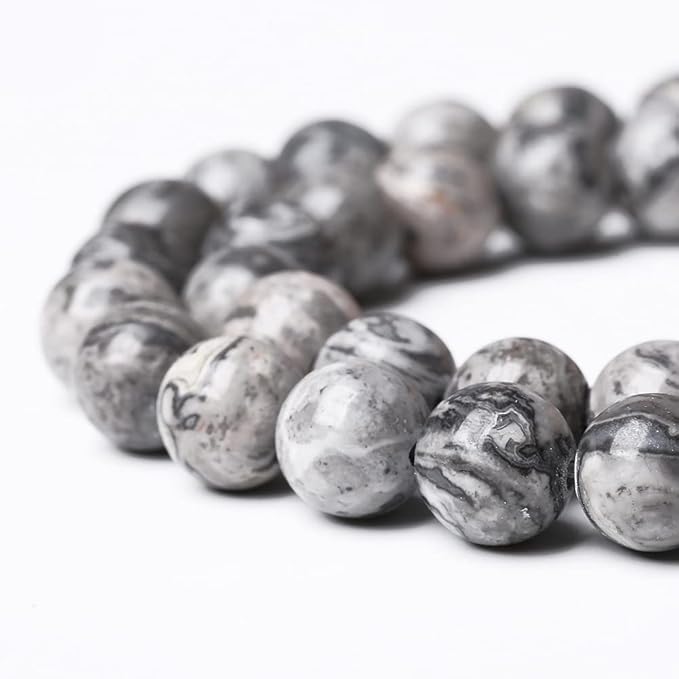 4mm 90pcs A+ Natural Map Jasper Gemstone Beads Gray Energy Stone Healing Power for Jewelry Making DIY Bracelet (Grey Map Stone, 4mm)