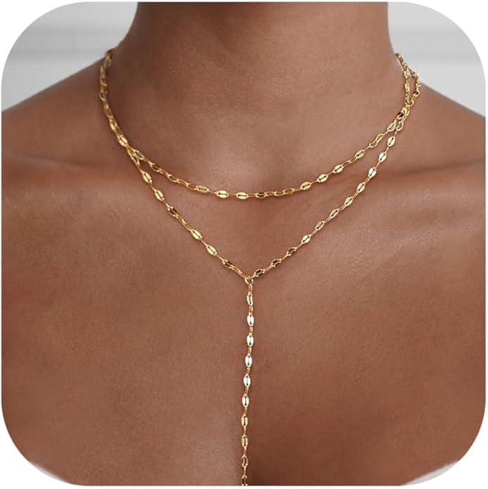 Gold Necklace for Women, Dainty Gold Long Necklaces 14k Gold Plated Prom Lariat Necklace Cute Choker Necklaces for Women Trendy Stuff Fashion Costume Gold Accessories Christmas Jewelry Gifts