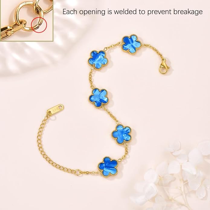18K Gold-Plated Four Leaf Clover Bracelet for Women,Adjustable lucky Bracelet Set Jewelry Gift-Hypoallergenic Charm for Birthdays, Wellness & Daily Wear