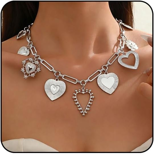Chunky Gold Necklace Big Heart Necklace for Women Silver Large Statement Necklaces Thick Bold Chain Puffy Love Heart Charm Necklaces for Women with OT Toggle Silver Chunky Gold Jewelry Trendy Valentine's Day Gift