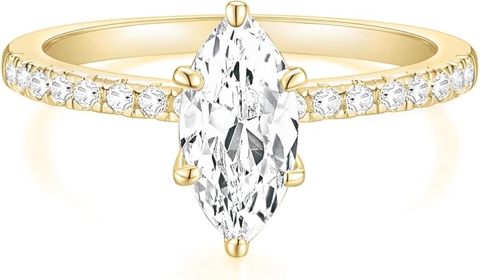 TIGRADE 2CT Engagement Ring for Women Marquise Cut Cubic Zirconia Wedding Band CZ Promise Anniversary Ring Size 3-12