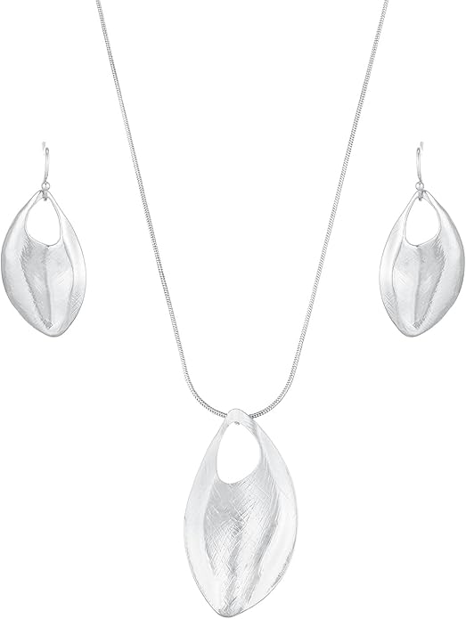 Madison Tyler Gold Plated Jewelry Set for Women | Silver Teardrop Pendant Necklace Trendy | Long Necklace with Snake Chain | Fashion Dangle Earring Set