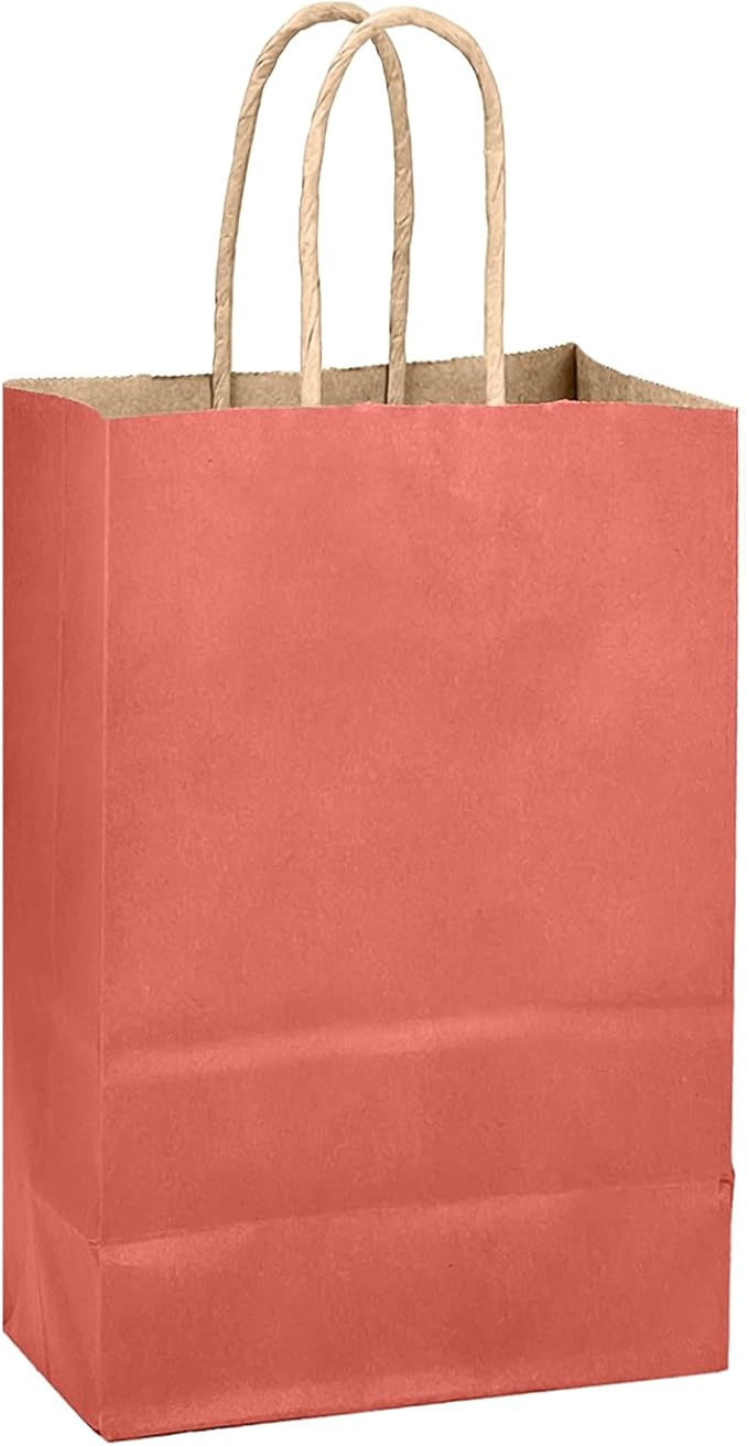 qiqee Rose Red Gift Bag with Handles Bulk 24Pcs Paper Bags -10.6"x8.3"x4.3"Party Favor Bags - Solid Color