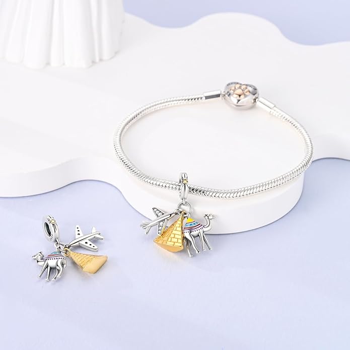 MULA 925 Sterling Silver Charms for Bracelets and Necklaces Family Letters Dangle Pendants Airplane Travel Beads Family Tree Jewelry Charms for Women