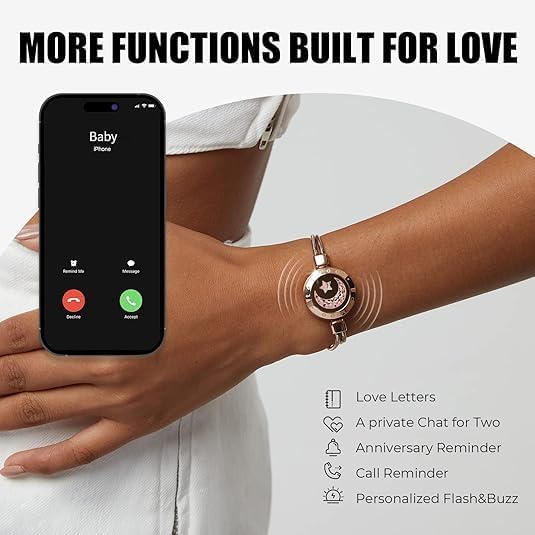 TOTWOO Long Distance Touch Bracelets for Couples, Smart Light & Vibration Love Jewelry, Long Distance Valentines Day Gifts for Him Her Women Men, One-to-One Bluetooth Pairing via App