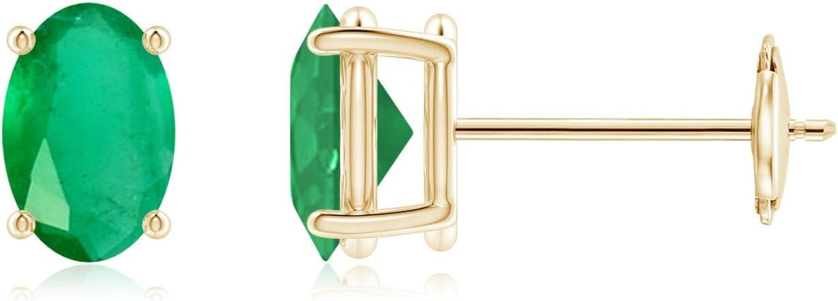 ANGARA Natural Emerald Earrings for Women | Oval Shape Emerald Classic Earrings in 14K Solid Gold/Platinum | May Birthday, Anniversary, Gemstone Jewellery Gift