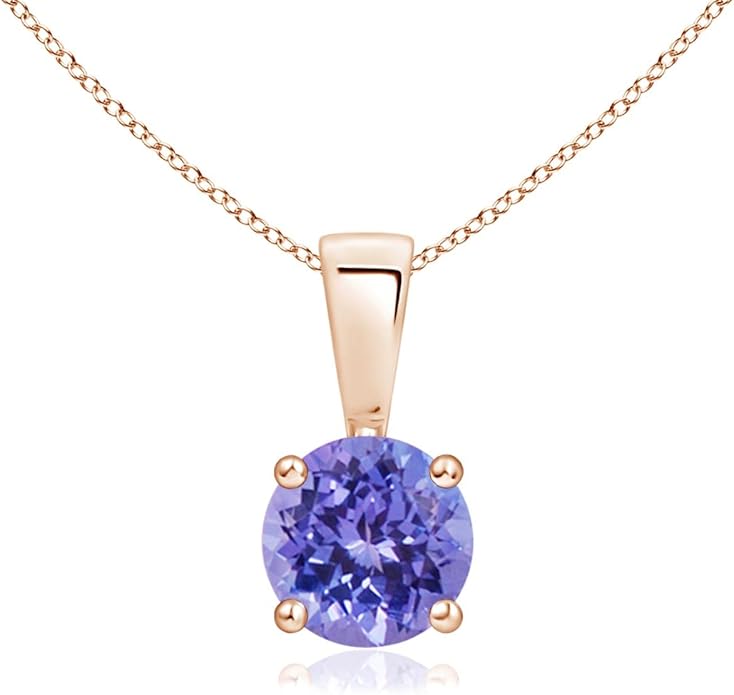 Angara Natural Tanzanite Solitaire Pendant for Women | Round Tanzanite Solitaire Pendant Necklace in 14K Solid Gold/Silver/Platinum With 18" Chain | December Birthday, Gemstone Jewelry Gift