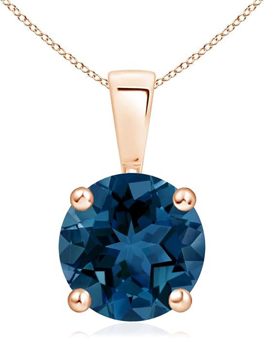 Angara Natural Blue Topaz Solitaire Pendant for Women | Classic Prong-Set Round Blue Topaz Pendant in 14K Solid Gold/Silver/Platinum With 18" Chain | December Birthday, Gemstone Jewelry Gift