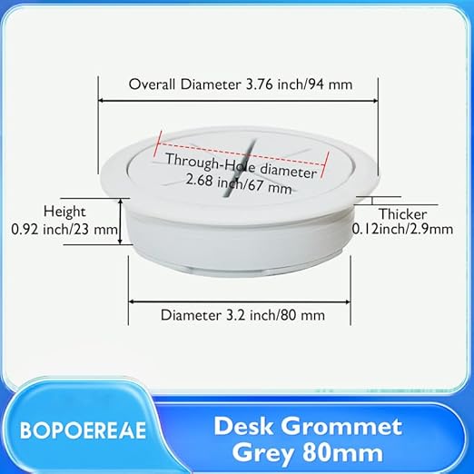 Desk Grommet 3-1/8" (80 mm), Desk Hole Cover for Cables Grey, Cable Grommet ABS Plastic, Desk Hole Grommet for Office and Home Table Cable, Detachable & Flexible Cable Cord Organizer-2 Pcs