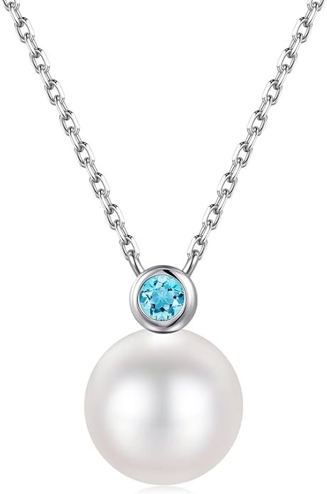 Iefil Valentines Day Gifts for Her - 9-10mm Freshwater Pearl Necklace for Women, Anniversary Birthday Gifts for Wife Mom Girlfriend, S925 Sterling Silver Pearl & Birthstone Necklace, Jewelry for Women
