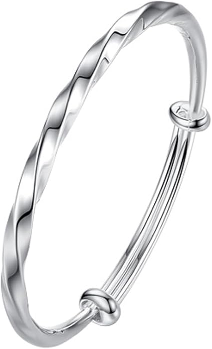 Solid 925 Sterling Silver Bracelets for Women Simple Adjustable Bangle Bracelet