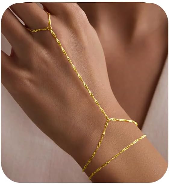 Yoosteel Hand Chain Bracelet for Women - Valentines Gifts Dainty 14K-Gold-Plated Finger Ring Hand Chains Layered Trendy Link Bracelets Jewelry Gift for Women