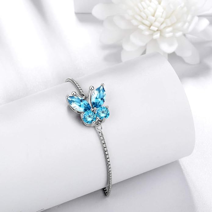 Aurora Tears Butterfly Jewelry,Women 925 Sterling Silver Butterflies Birthstone Pendant Necklace/Earrings/Rings Wedding Gift