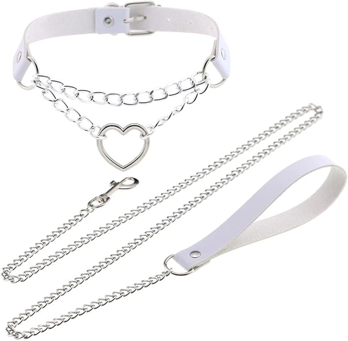 Harajuku Peach Heart Choker Punk Hauling Chain PU Leather Collar Gothic Necklace NightClub Goth Leash Belts