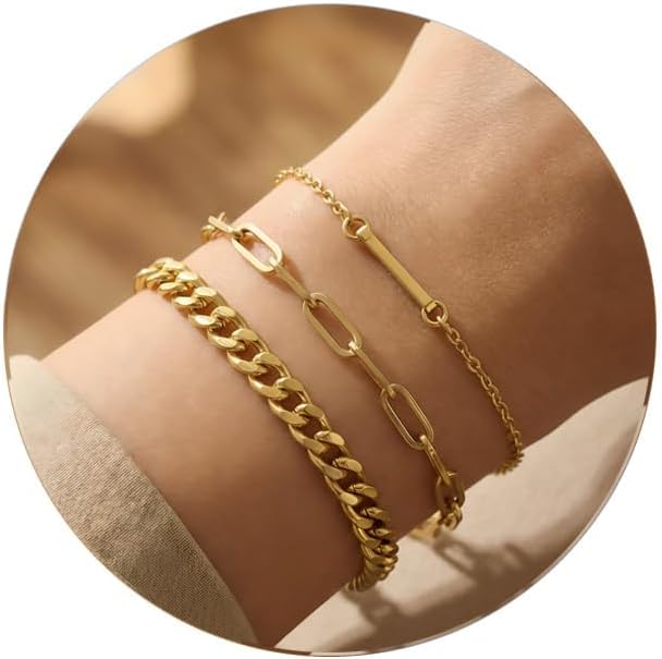 14K Gold Plated Bracelets for Women, A–Z Initial Charm Bangles Jewelry Set, Elegant Gold Accessories, Friendship Bracelet Gifts for Mom