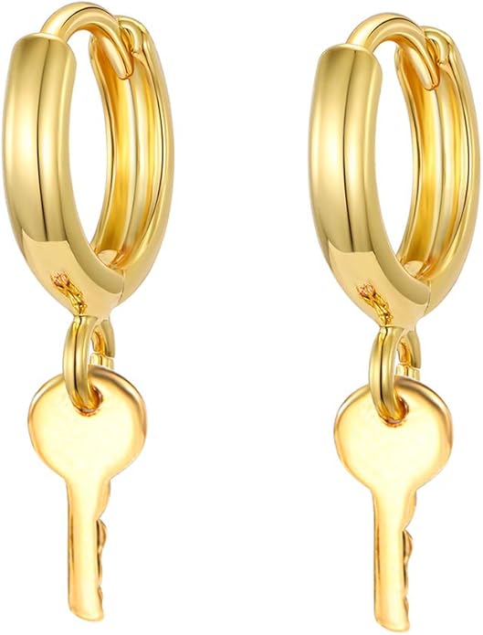 XYJZXY Gold Huggie Small Hoop Earrings with Charm Personalized Snake/Evil Eye/Star/Cross/Lock/Key 18k Gold Plated Crystal Drop Dangle Earrings for Women