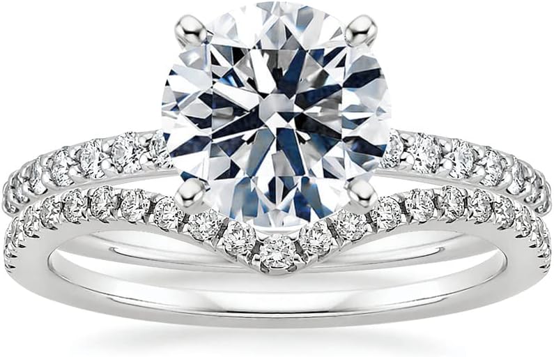 Wedding Ring Set Engagement Ring Bridal Set 2 CT Center Round Cut Moissanite Engagement Rings for Women Platinum Plated Silver Free Engraving