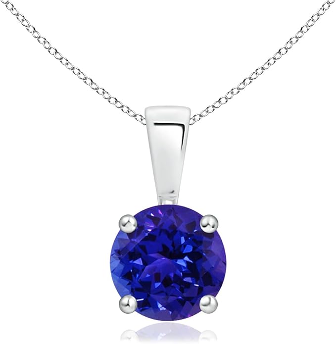 Angara Natural Tanzanite Solitaire Pendant for Women | Round Tanzanite Solitaire Pendant Necklace in 14K Solid Gold/Silver/Platinum With 18" Chain | December Birthday, Gemstone Jewelry Gift