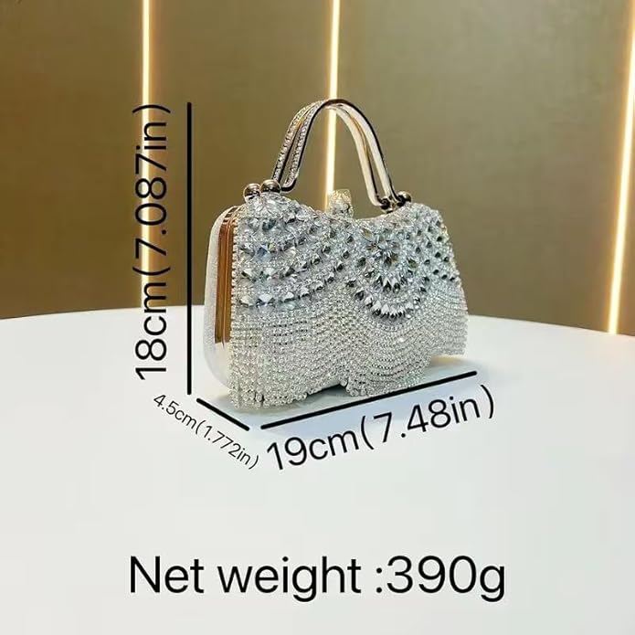 4-piece set of handcrafted fringed diamond-encrusted wedding ladies' crossbody handbag, necklace, earrings, bracelet, dinner bag, party ball bag, birthday and wedding, evening dress bag