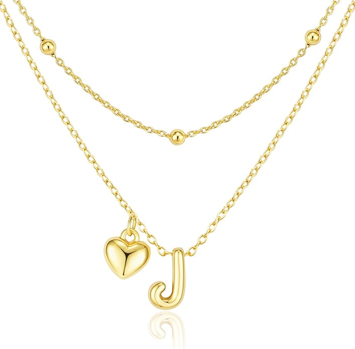 adoyi Valentines Day Gifts for Women Hers Dainty 14K Gold Plated Heart Initial Necklaces Layered Letter A-Z Pendant Necklace Stack Trendy Jewelry Birthday Valentines Day Gifts for Women Jewelry