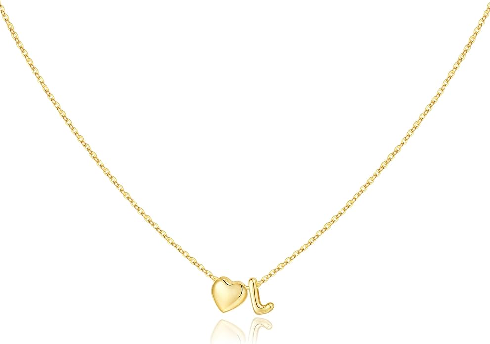M MOOHAM Valentines Gifts for Kids Her - Heart Initial Necklaces for Women Girls 14K Gold Plated Tiny Heart Necklace Jewelry for Kids Personalized Birthday Gifts for Teen Girls Trendy