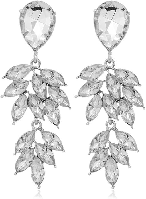 Aloha Earrings Non Pierced Silver Tone Clip On Sparkling Statement Dangling Earrings