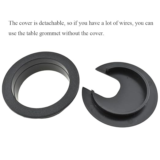 HAHIYO 2Pcs 2Inch/50mm Black ABS Plastic U-Shaped Desk Grommet Wire Grommet Cable Management Cord Hole Cover Desk Wire Hole Insert Wire Organizer for Computer Office Home School Equipment Systems