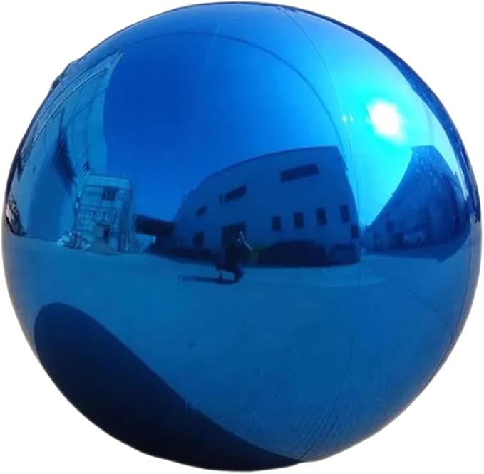 Inflatable Mirror Ball,Silver & Gold & Iridescent Giant Mirror Balloon,Big Shinny Balls,Reusable PVC Hanging Disco Sphere For Party & Wedding & Event Decoration (Blue, 48in 3.9ft 1.2m)