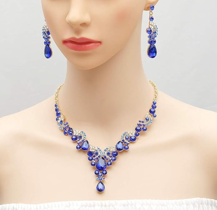 CSY Elegant Crystal Necklace Earrings Bracelet Ring Bridal Wedding Party Costume Jewelry Sets for Brides Women