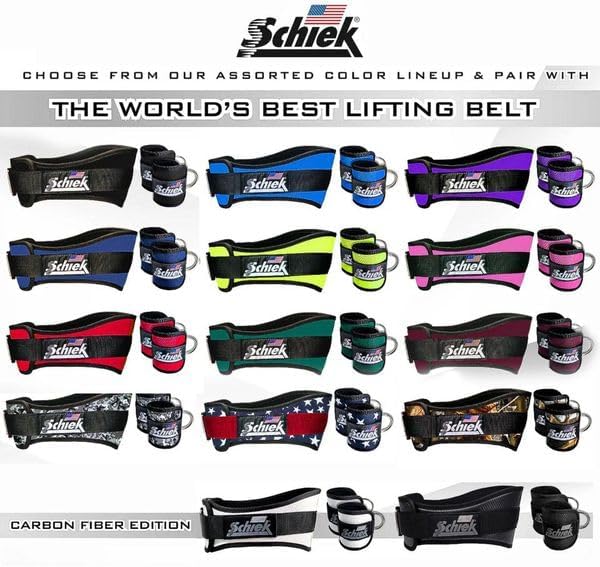 Schiek Sports 1707 Ankle Cuffs - Ideal for Glute Kickbacks and Cable Machine Workouts - Durable and Built To Last