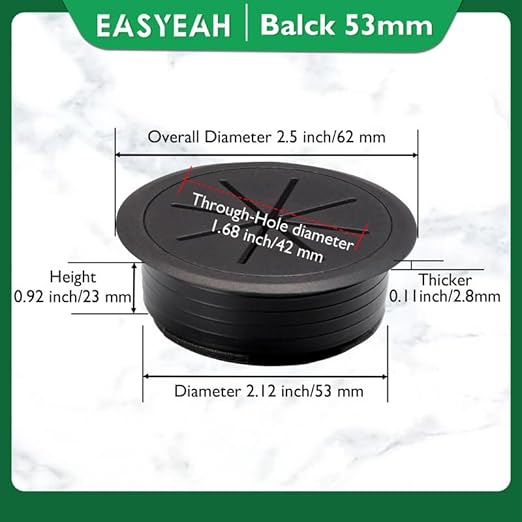 5 Pcs Desk Grommet 2-1/16" / 53 mm, Desk Hole Cover for Cables Black, Cable Grommet ABS Plastic, Desk Hole Grommet for Home & Office Pc, Detachable Cable Cord Organizer