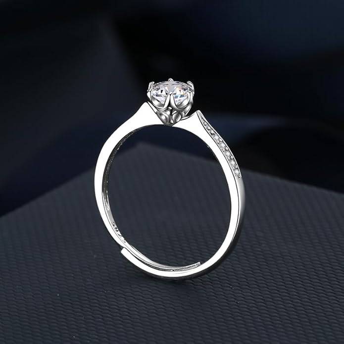 S925 Sterling Silver 0.5 Carat Natural Diamond Adjustable Ring | D-color Ideal Cut VVS1 Clarity | Elegant Simplicity | Engagement Ring for Her