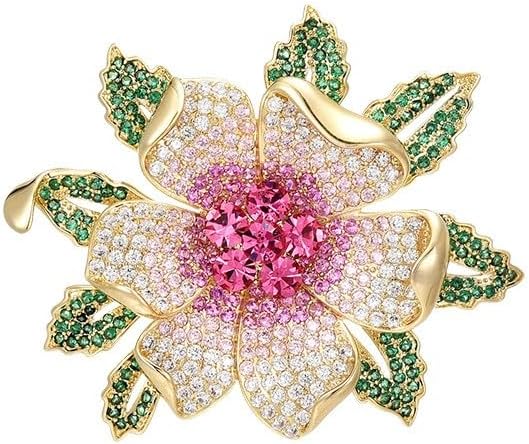 Rhinestone Flower Brooch Austrian Crystal Flower Pin 18k Gold Plated Floral Brooch Lapel Pin Jewelry Mother's Day Birthday Gifts for Mom Wife
