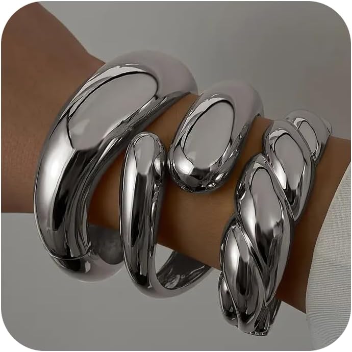 SAMOCO 3Pcs Chunky Gold Bangle Bracelets for Women Trendy Wide Wrist Cuff Bracelets Stack Statement Bangle Fashion Gifts