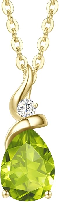 FANCIME 14K Solid Yellow Gold Birthstone Pendant Necklace for Women with Diamond Pear Shaped Teardrop Necklace Birthday Gifts for Mom Women Sterling Silver Chain 16" + 2" Extender
