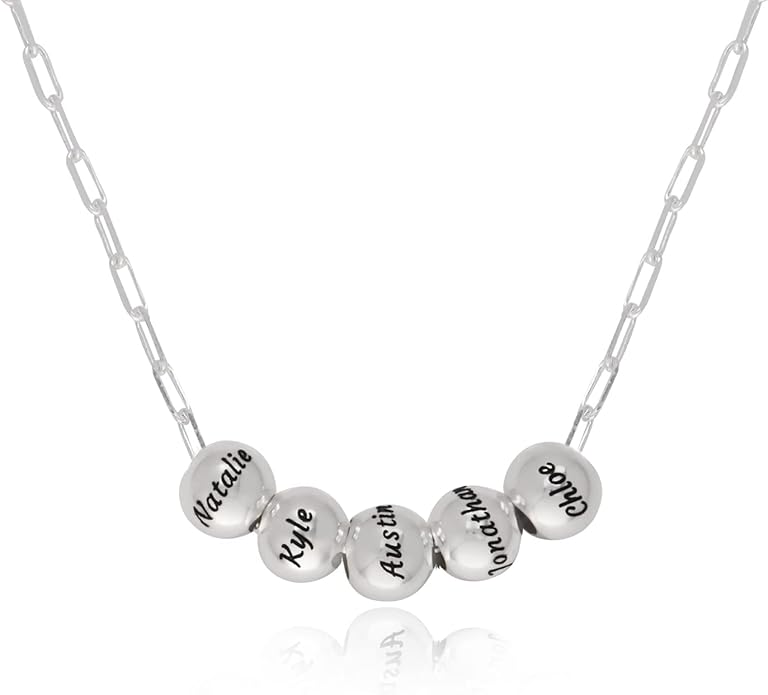 MyNameNecklace Personalized The Balance Charm Necklace with Custom Engraved Beads - Cable/Link Chain - Dainty Gift for Mom, Her - Jewelry for Christmas