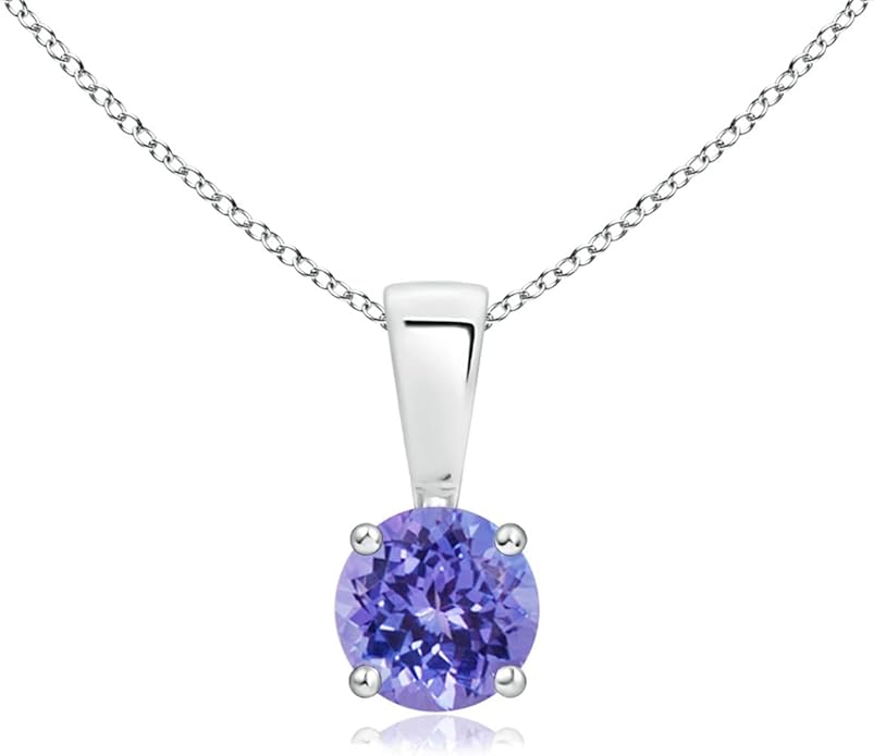 Angara Natural Tanzanite Solitaire Pendant for Women | Round Tanzanite Solitaire Pendant Necklace in 14K Solid Gold/Silver/Platinum With 18" Chain | December Birthday, Gemstone Jewelry Gift