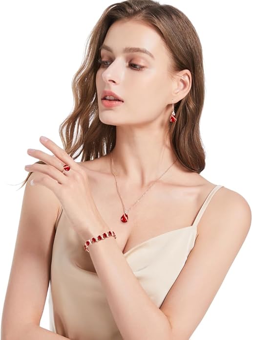 LMXXVJ Jewelry Set for Women,Teardrop Cubic Zirconia Necklace Earrings Adjustable Ring Bracelet Jewelry Set Formal Jewelry Gift