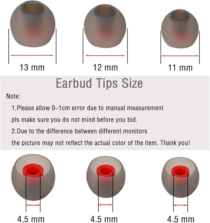 Replacement Earbud Tips Silicone Ear Tips for in- Ear Headphones Eartips Tips (Inner Hole from 3.8mm-5.5mm Earphones) Earbud Replacement Tips Earbuds Cap 18 Pairs S M L