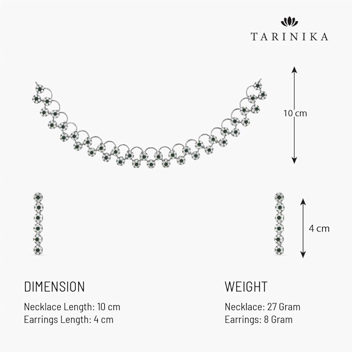 TARINIKA Green and White Cubic Zirconia(CZ) Indian Necklace Set with Earrings, Gold Plated Brass Fashion Indian Jewelry Gift for Women Bollywood Costume Jewellery