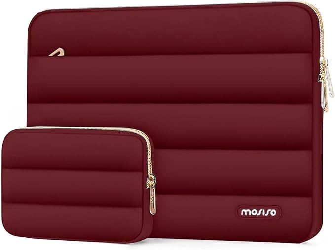 MOSISO 15-15.6 inch Laptop Case, 16 inch Puffy Laptop Sleeve Compatible with MacBook Pro 16, HP Dell ASUS Acer Toshiba Lenovo Notebook Computer, Polyester Horizontal Bag with Small Case, Red